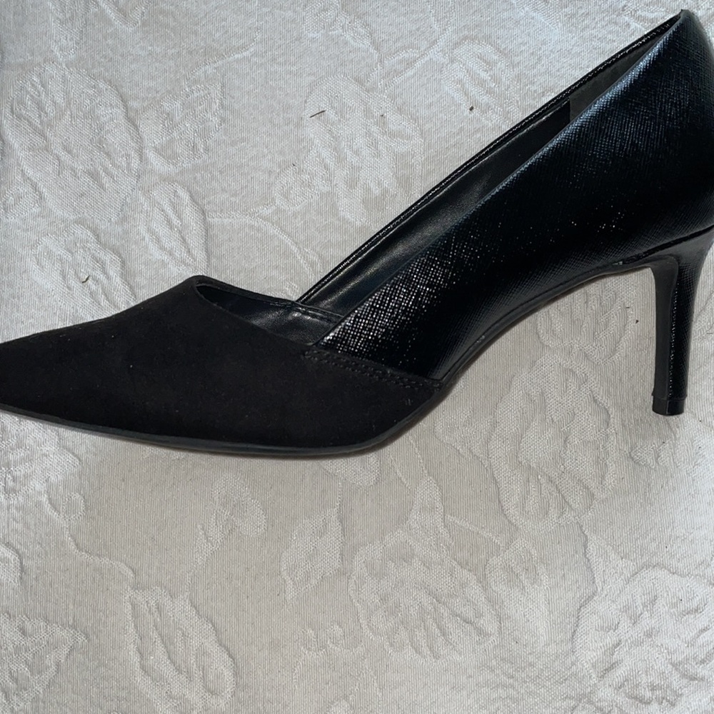 Black Faux Suede/Leather Heels - Picture 3 of 4